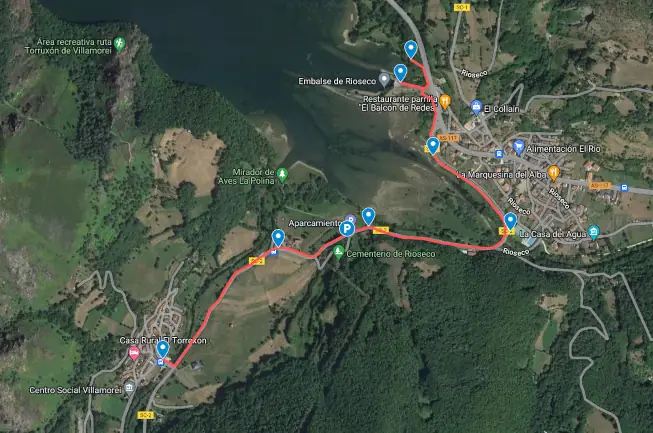Mapa de la senda entre Rioseco y Villamorey