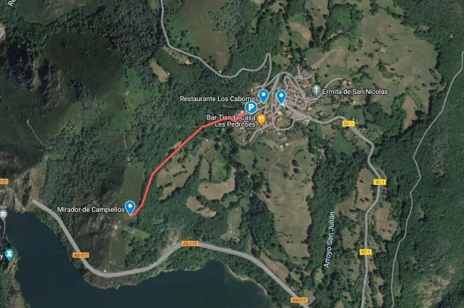 Mapa vista satélite del sendero accesible de Campiellos
